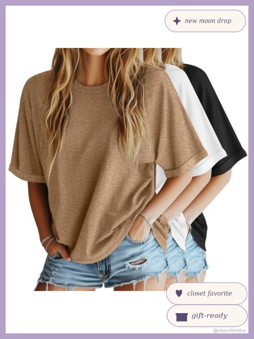 3 Pack Womens Oversized T Shirts Polyester Cotton Spandex Casual Tees